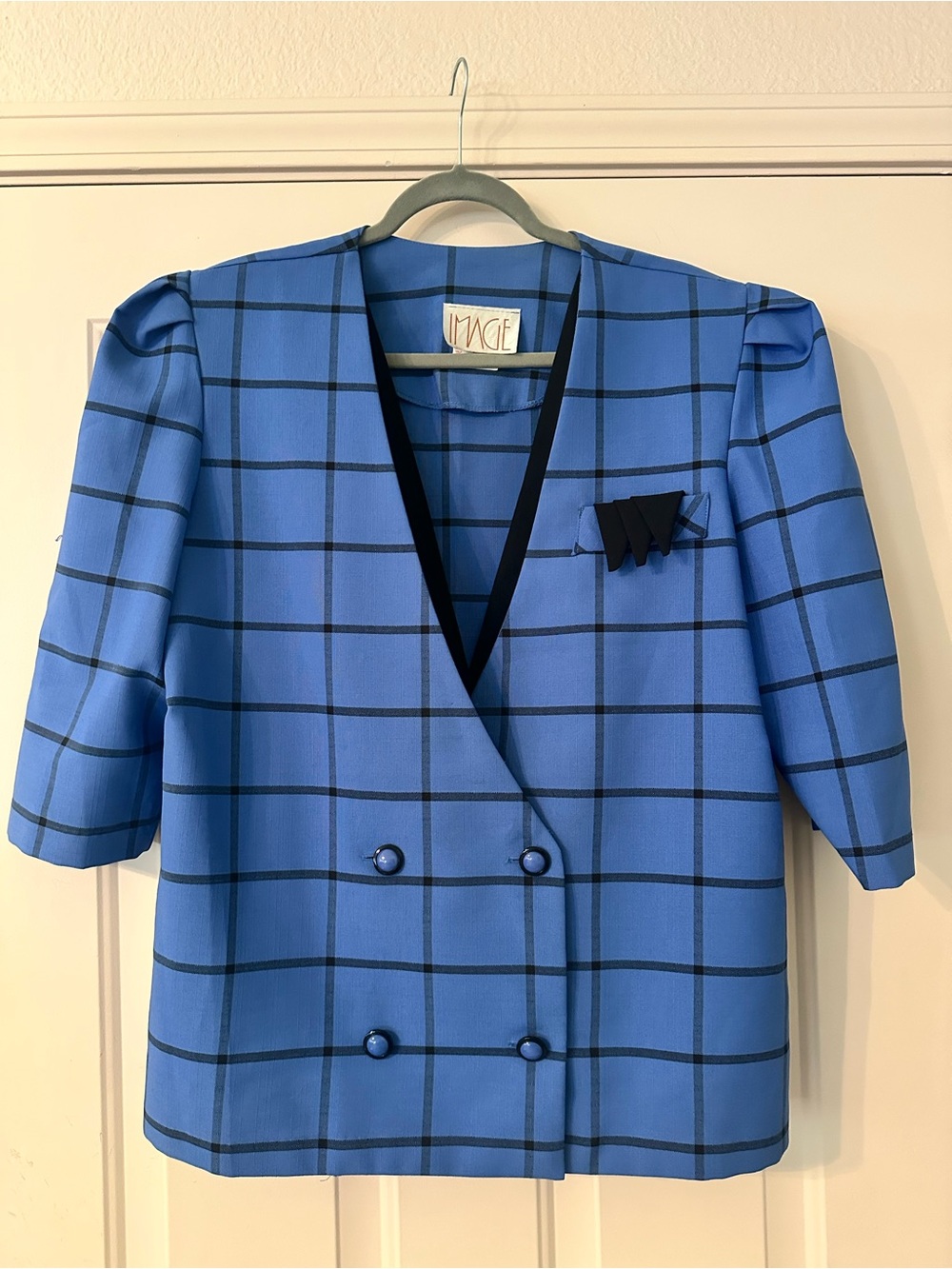 Image Blue Plaid Double-Breasted Women's Blazer